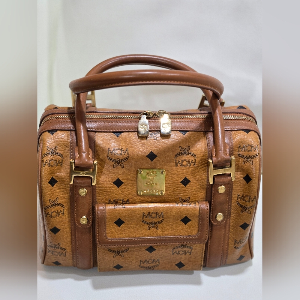 MCM COGNAC VISETOS MONOGRAM BOSTON BAG-AUTHENTIC - Picture 4 of 14